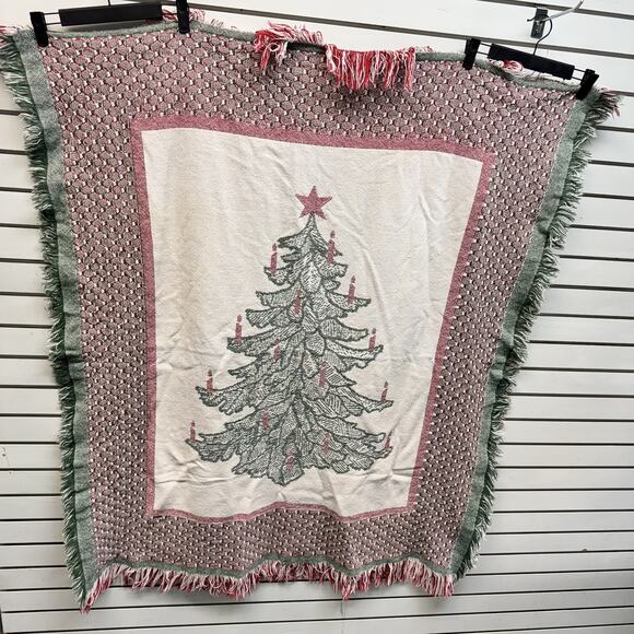 90s Vintage Christmas Tree Throw Blanket Reversible Woven Tapestry Grandmacore